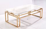 Modern Design Tempered Glass Rose Golden Metal Coffee Tea Table