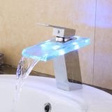 LED Discolour Glass Chip Waterfall Chrome Plated Basin Faucet