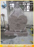 Granite Tombstone with Jesus Statue and Heart