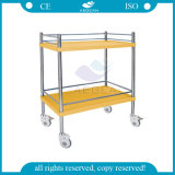 AG-Ss053c with Two Yellow Layers ISO&Ce Hospital 2-Tier Stainless Steel Trolley
