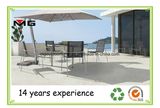 Round Outdoor Dining Table with Tempered Glass and Metal Legs