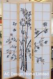 Natural Color Traditional Printing Rice Paper Non-Woven and Wooden Japanese Style Folding Shoji Screen Room Divider W/Bamboo Pattern X 3 Panel