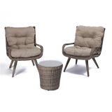 3 Pieces PE Rattan Table Chair Set with Cushion