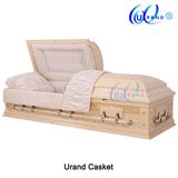 High Gloss Original Pine Color Velvet Adult Coffin and Casket