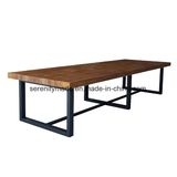 Vintage Industrial Style Black Frame Long Wooden Restaurant Dining Table