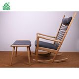 Unique Retro Style Rocking Wooden Lounge Chair with Solid Wood Fabric Cushion