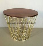 Wire The Coffee Table Walnut Wood Metal Wire Side Table Store Content Box Multi-Purpose Tea Table (M-X3725)