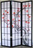 Black Color Popular Printing Rice Paper Non-Woven and Wooden Japanese Style Folding Shoji Screen Room Divider W/Plum Blossom Pattern X 3 Panel