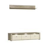 High Gloss Cream TV Unit with Wall Hanging Shelf