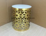 Golden Color Stainless Steel Side Table with White Glass