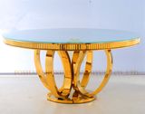 New Modern Diameter 1.3m Round and Gold Colour Glass Dining Table