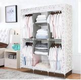 2017 New Sturdy Non-Woven Fabric Double Modular Metal Framed Fabric Lightweight Zinc Galvanizing Steel Wardrobe Floral Print (FW-34)