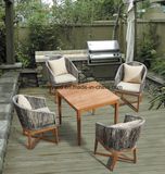 Outdoor Teak Wood and Rattan Dining Table and Chair