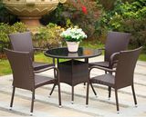 5 Pieces PE Rattan Chair Glass Desk Set