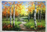 Autumn Birch Paintings Handmade by Palette Knife for Wall Decor