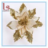 Christmas Decorations 17 Cm Golden and Silver and Red Diamond Velvet Flowers Santa Simulation Flowers Artificial Flowers