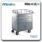 Hospital Stainless Steel Nursing Cart, Medicine Trolley