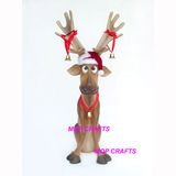 Fiber Glass Large Size Sitting Reindeer Statue Crafts