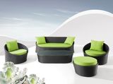 Comfortable Sofa Set Green Cushion and Black Rattan