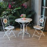 American Combination, Wrought Iron Cafe Tables and Chairs, Leisure Round Table Courtyard Balcony Outdoor Three-Piece Tea Table (M-X3400)