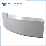 Small Round Curved White Modern Acrylic Solid Surface Reception Counter Desk