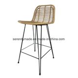 Bar Furniture Rattan Outdoor High Bar Stool with Black Legs