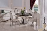 Round White Black Marble Top Dining Table Stainless Steel for 8 Chairs People