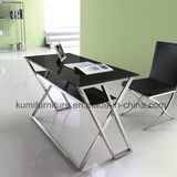 Polished Stainless Steel Legs Console Table with Black Tempered Glass