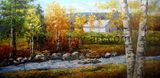 Heavy Textural Decorative Birch Forestry Landscape Oil Painting for Wall Decor