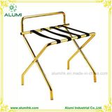 Hotel Gold Stainless Steel Foldable Luggage Rack with Back Bar