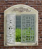 Antique White Wooden Frame Window Mirror